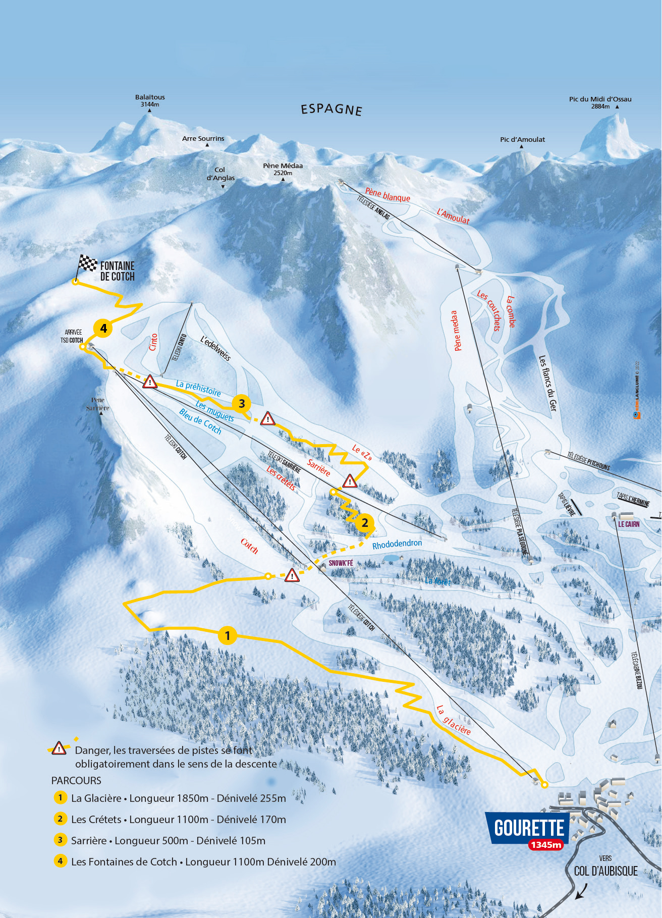 Plan ski de randonnée à Gourette